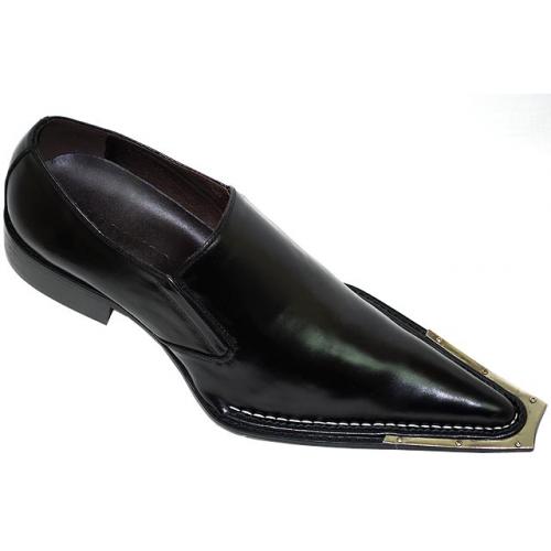 Alfonso By Zota Black Pointed Toe Metal Tip Leather Shoes G5218